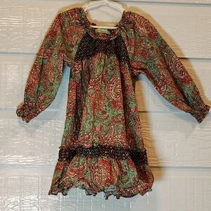Vintage Couture‎ Dress Girls Sz 5 100% Cotton Paisley Ruffle Prairie Cottage
